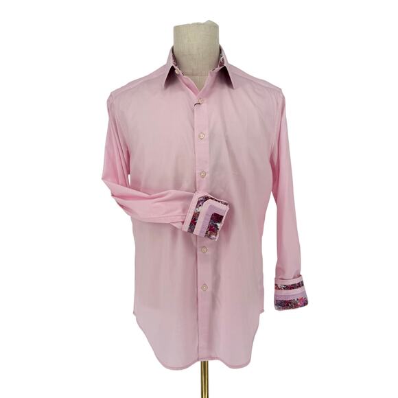 Robert Graham Woven Button Front Long Sleeve Shirt Rutherford Solid Light Pink M